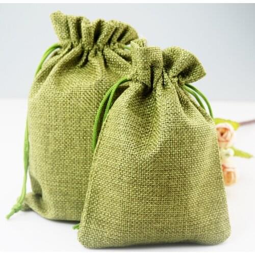 10pcs/lot 13x18cm Olive Jute Bag Christmas New Year Drawstring Gift Bags Drawstring Jute Bags Small Packaging Bags
