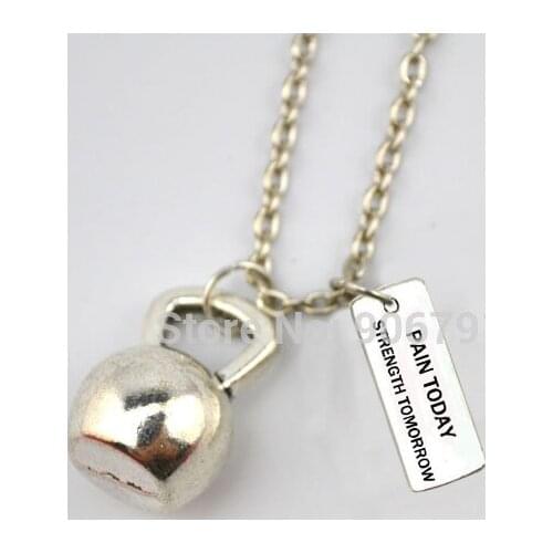 10pcs a lot beauty sports Kettle bell with PAIN TODAY STRENGTH TOMORROW Fitness Weightlifting Gym necklace