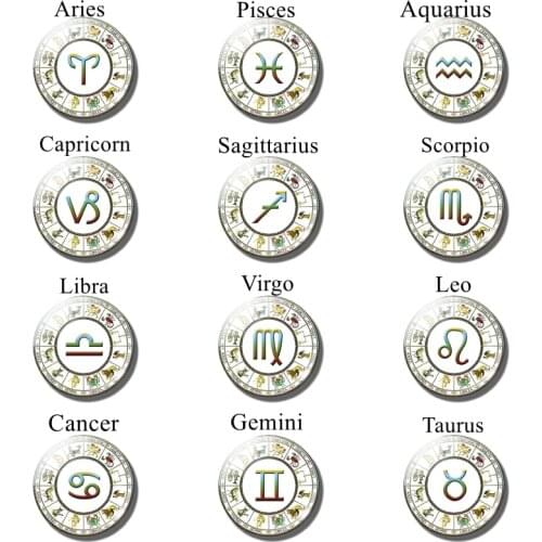 12 Zodiac Sign Night Sky Star Constellations Horoscope 25mm Glass Cabochon Jewelry Making Friends Lover Birthday Gift 5PCS/SET