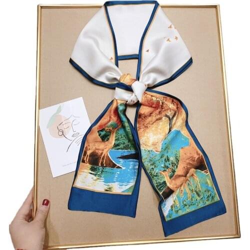 2021 Fashion Floral Print Silk Scarf Women Thin bandana Neck Long Scarves Office Lady Shawl Bandanas Female Bag Hair Scarfs