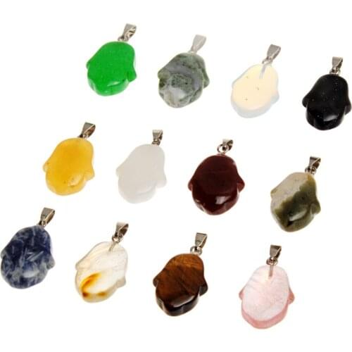 24PC Tulip Turquoises Natural Stone Lucky Hand Pendant Basic Chakra Balancing Healing Cute Small Palm Israel Jewish Jewelry Free