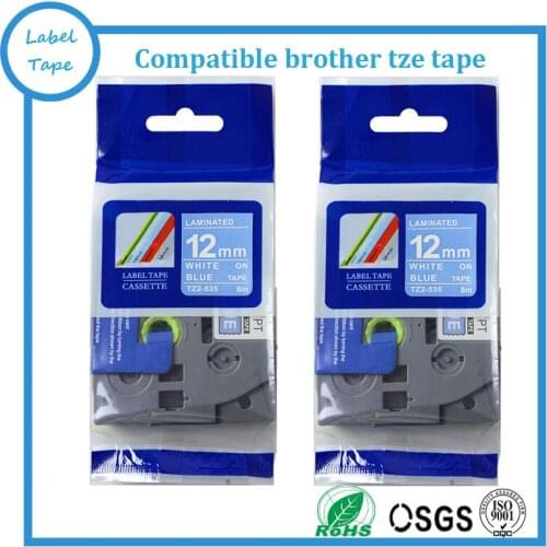 2PK Compatible Brother P-Touch TZ-535 TZe535 White on Blue 1/2" inch tz 535 tze 535
