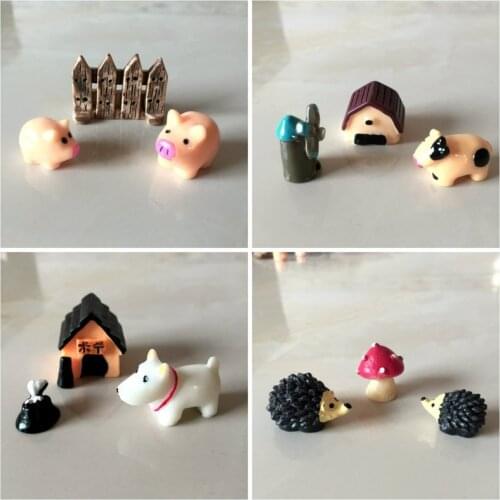 3Pcs/Set Mini Cute Dog Pig Duck Micro-landscape Resin Ornaments Creative Cartoon Animals Miniatures Figurines Decoration Crafts
