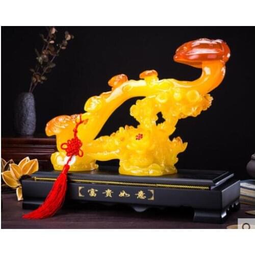 Wealth of jade wishful ornaments 22CM Large home living room TV cabinet Relocation crafts sculpture decoration statues Home