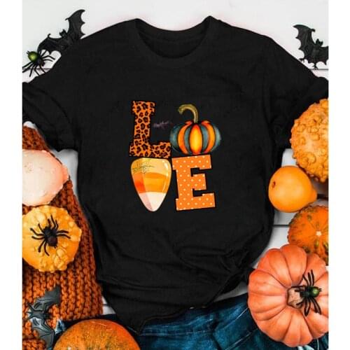 Colored Love Pumpkin T-shirt Funny Halloween Party Gift Tshirt High Quality Women Autumn Short Sleeve Holiday Graphic Tee Top