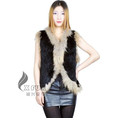 CX-G-B-92A Rabbit Fur Vest Women With Raccoon Fur Collar ~DROP SHIPPING