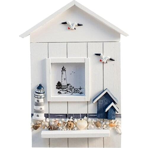 Mediterranean Style Key Cabinet Wood Nautical Style Wall Mounted Wooden Key Holder Storage Box Cabinet