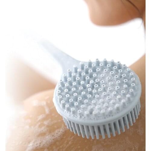 Double-Sided Shower Brush Multi-function Silicone Bath Brush Body Long Handle Back Massage Exfoliation Wisp Body Scrub Brush