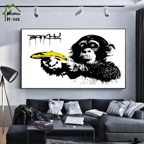 Bansky Graffiti Art Canvas Painting Street Style Funny Monkey Hand In A Banana Wall Poster for Living Room Home Decorations