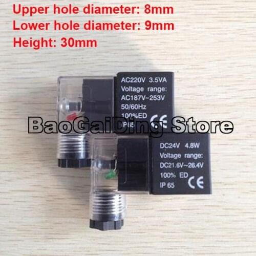 4V210 Solenoid Valve Coil AC380V AC220V AC110V AC36V DC24V DC12V Lower Hole Diameter 9mm, Height 30mm,Upper Hole Diameter 9mm