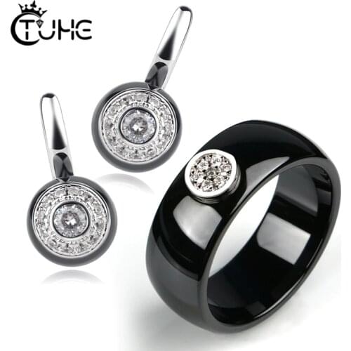 8MM Width Women Jewelry Sets for Women Jewelry Elegant Style Never Fade Healthy Ceramic Comfortable Wear Earrings Rings Set