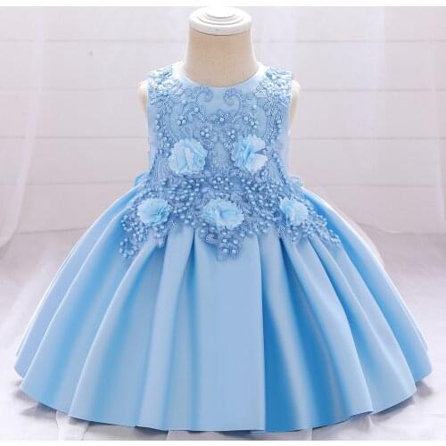 Baby girl applique beaded lace princess dress new full moon baptism dress wedding party flower girl dress ball gown baby clothes