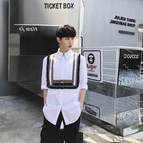 2018 Summer national style printed fringe decoration mens seven-sleeve shirt trend mens short sleeve shirt M-XL