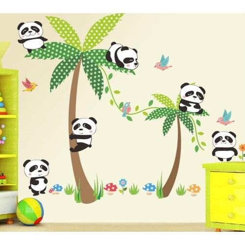 Zy stickers cute panda dog family wall sticker kids room home decor teddy bear vinyl kids room decal baby nursery room Decor