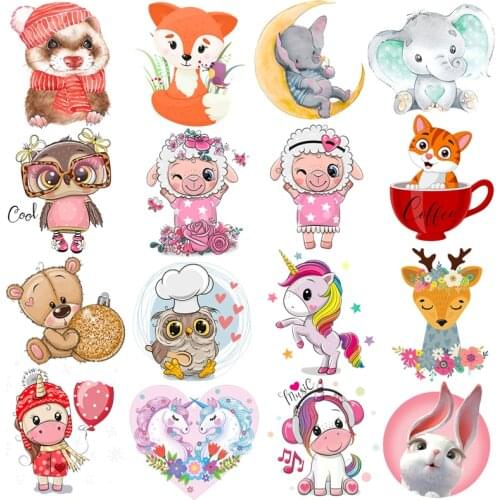 Cute Animal Iron-On Transfers For Clothing DIY Cartoon Applique Thermal Heat Transfers Iron On Patches For Clothing Kids T-Shirt