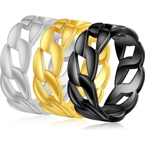 Fashion Cuban Chain Ring for Women Men Gold Color Stainless Steel Wedding Curb Link Finger Jewelry Band Chic Punk Mechanical