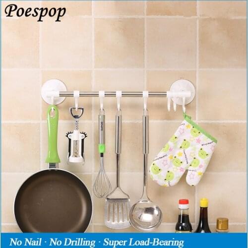POSEPOP Bathroom Kitchen Wall 7 Hooks Powerful Vacuum Suction Cup Hanger Hooks For Home Decorate Robe Hooks Towel Racks