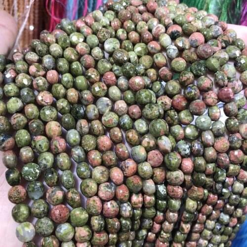 Natural Stone Beads Oblate Unakite Faceted for Jewelry Making Necklace Bracelet Earrings Size 6mm