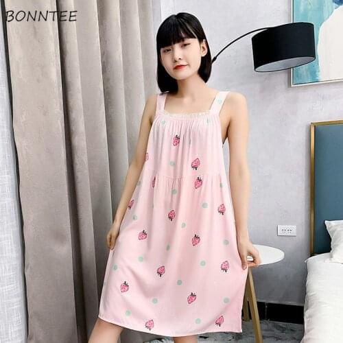 Nightgowns Women Sleeveless Kawaii Printed Various Colors Plus Size 3XL Lace Famale Backless Soft Homewear Sleep Summer Korean