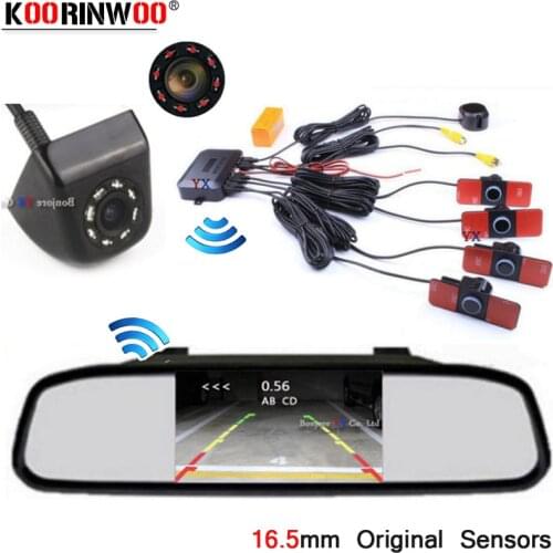 Koorinwoo Parktronic Original Car Parking Sensor Screen Monitor Mirror Digital Rear view Camera Back Reverse Step-up Alarm Black
