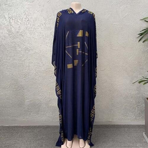 African Muslim Women Chiffon Rhinestones Abaya Hijab Moroccan Kaftan Loose Hooded Bat Sleeve Gown Dresses Arab Islamic Clothing
