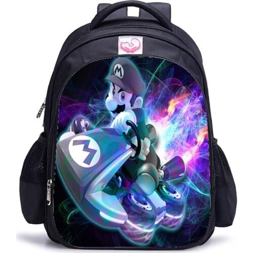 16 inch Children School Bags Cartoon Mario Printing Backpacks For Boys Girls Mario Bros Bag Students Birthdays Gifts