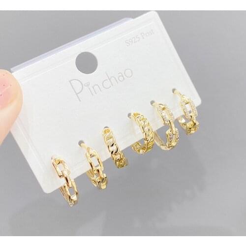 6pcs 14K Real Gold Plated Simple Style Stud Earrings For Women Delicate Cubic Zircon Earrings Gift