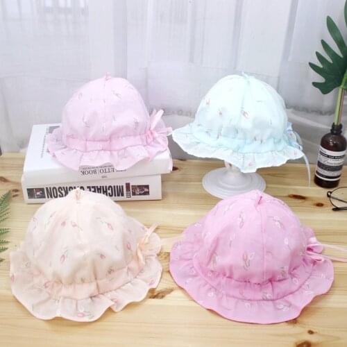 4 Colors Newborn Floral Outdoor Cap Baby Cotton Pink Hats Summer Sun Hat for Girls (Suit for 0-8 Months Babies)