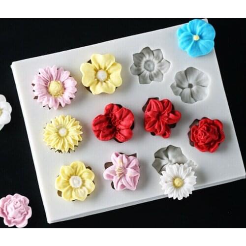 Flower Silicone Molds Plumeria Rose Daisy Chocolate Candy Clay Mold DIY Baking Party Cupcake Topper Fondant Cake Decorating Tool