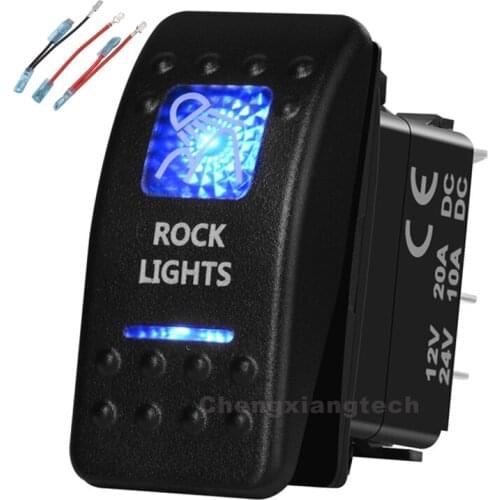 Blue Led 5 Pin on-off SPST Rocker Push Switch Rock Lights Waterproof Overload protection Car Boat 12v/24v+Jumper Wires Set