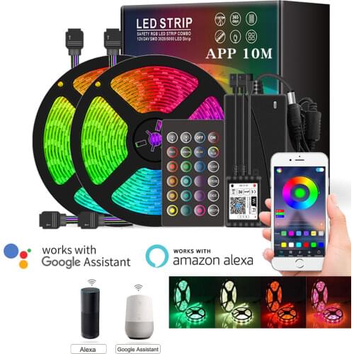 Smart Wifi APP Remote Control RGB LED Lights 20M 10M 5M Strips Ribbon Neon Tape 5050 Home Cinema Decor lighting 12V 220V