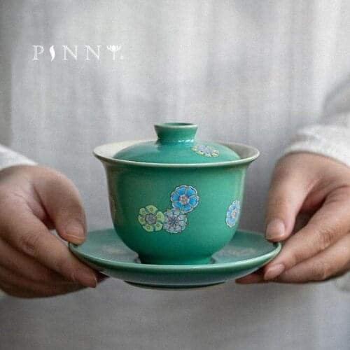PINNY 150ML Handmade Decal Ceramic Gaiwan Chinese Kung Fu Tea Service Heat Resistant Drinkware Pigmented Tea Tureen