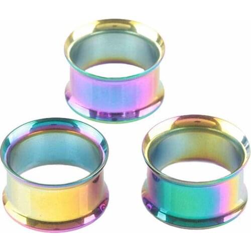TUMBEELLUWA 1Lot (2Pc) Stainless Steel Ear Plugs Gauges Flesh Tunnels Piercing Ear Expanders,Gold/Rainbow for DIY Jewerly
