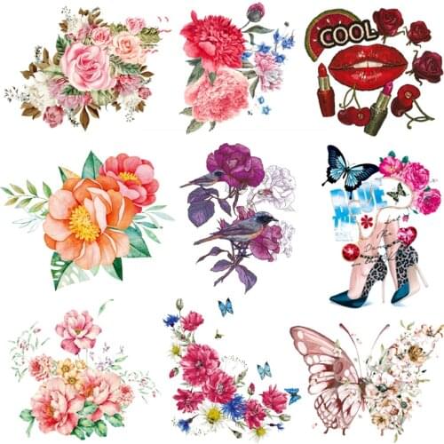 Flower Patch Iron On Transfers For Clothes Stripes Butterfly Patch Transfer Vinyl Ironing Stickers For Clothes Washable Printed