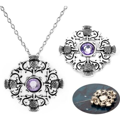 Vintage Jewelry Scottish Thistle Pendant Necklace for Women Men Outlander Viking Celtics Knot Necklace Cosplay Party Accessories