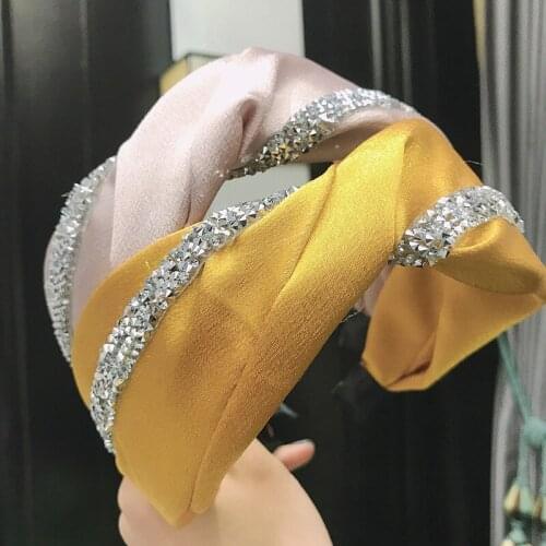 Vintage Luxuy Rhinestone Jewel Hairbands For Women Cross Turban Headband Girls Hair Accessories Diademas Para El Pelo Mujer Haar