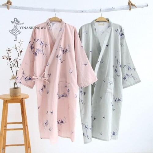 Japanese Couple Pajamas Kimono Cardigan Traditional Sets Women Men Robe Costume Yukata Cardigan Nightgown Bathrobe Homewear Suit