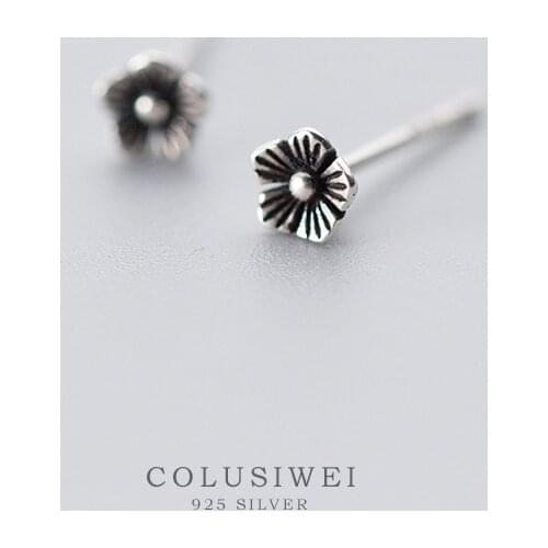 Colusiwei Real Sterling Silver 925 Vintage Tiny Small Flower Stud Earrings for Women Cute Plum blossom Jewelry Accessories