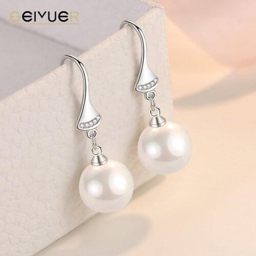 925 Sterling Silver Pearl Earrings for Women Simple Trendy Drop Ear Studs Pendant Ear Jewelry Bridal Accessories 2021 Girl Gift