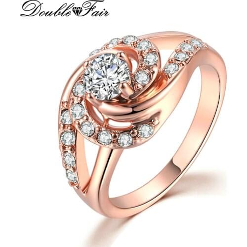 Double Fair New Cubic Zirconia Flower Rings For Women Jewelry Bride Engagement Wedding Fancinating Ornaments Stylish Ring DFR780