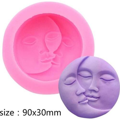 1Pcs 3D Sun and Moon Face Soft Silicone Soap Mold Fondant Cake Silicone Mold Chocolate Pastry Jelly Cake DIY Craft Mold