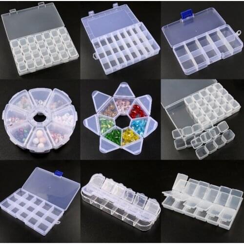 10 Shapes Transparent Plastic Storage Box Compartment Adjustable Container for Beads Earring Jewelry Rectangle Case