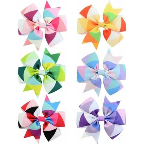 12Pcs/Lot New Fashion Handmade Boutique Multi - color geometric design Hair Bow Alligator Clip Kids Girls Hair Accessories