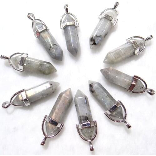 12pcs Natural Labradorite Turquoise Stone tiger eye Quartz Crystal Hexagonal Pendant Jewelry making Accessories