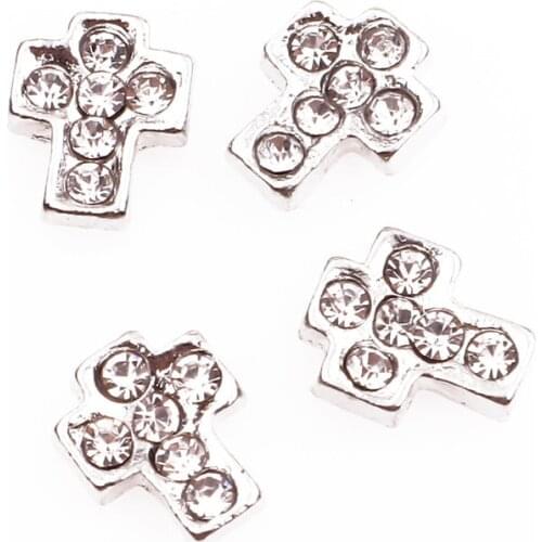 20Pcs/Lot Rhinestone Cross Alloy Floating Charms Hand-made DIY for Glass Lockets