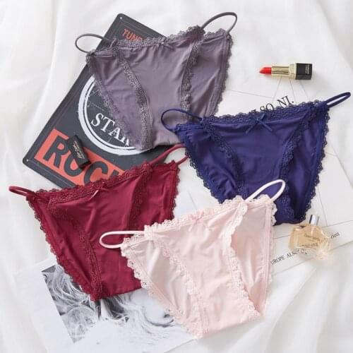 3/5PCS Sexy Lace Decer Ice Silk G-String Strap Thong Cotton Crotch Seamless Underwear Panties Antibacterial Lingerie Women