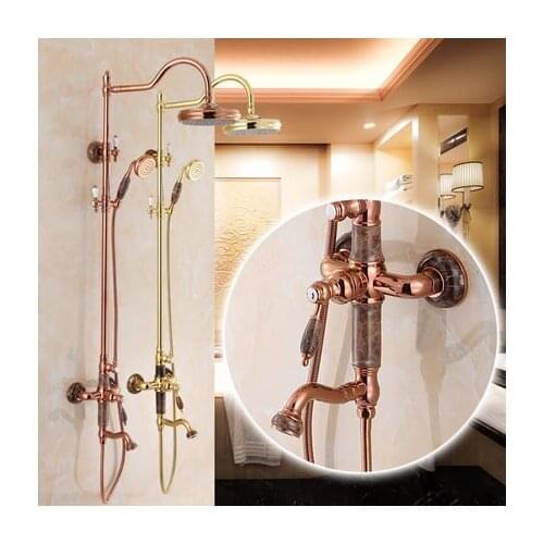 3 colors NEWEST Europe style Luxury Brass Shower Faucet Set Single jade Handle Tub Mixer Hand Shower set free shipping