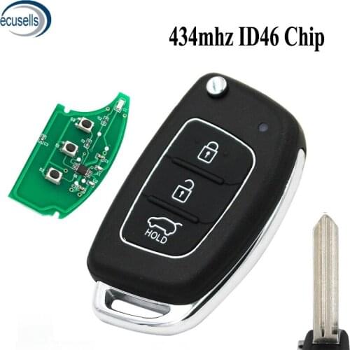 3 Button Floding Remote key 434MHz ID46 Chip for Hyundai ELANTRA new Verna Control Fob