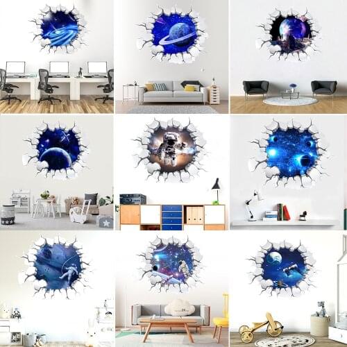 3D Wall Sticker Universe Astronaut Sticker Planet Galaxy Wallpaper for Childrens Room Kindergarten Background Wall Decor Mural