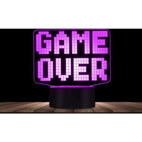 8-Bit Pixel Game Over LED Table Display Sign Novelty Night Light Video Game Lighting Bar Gaming Desk Decoration Touch Control